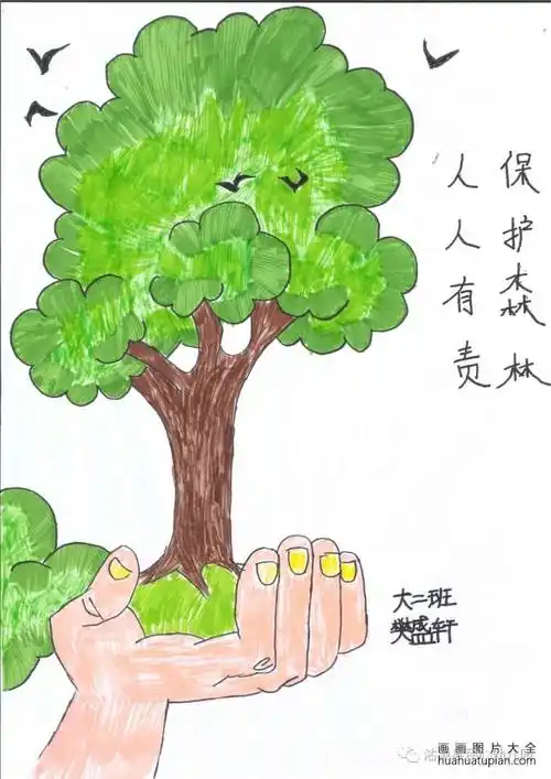 简单的"保护森林 人人有责"儿童画