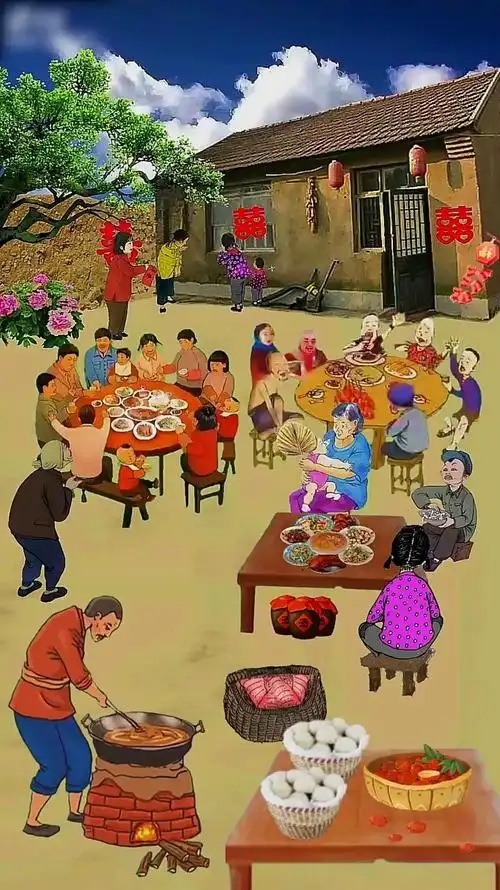 小时候农村人结婚吃大席的场景