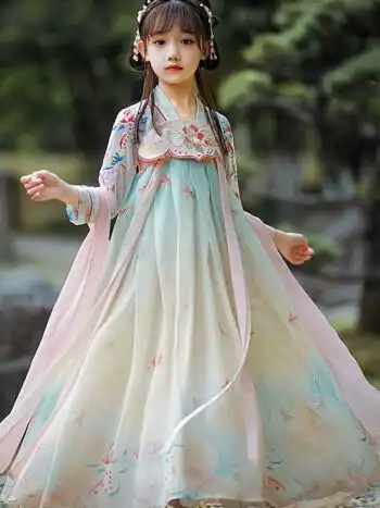 古装中国风2021新款413岁儿童连衣裙公主裙飘逸古代学生汉服襦裙s玉